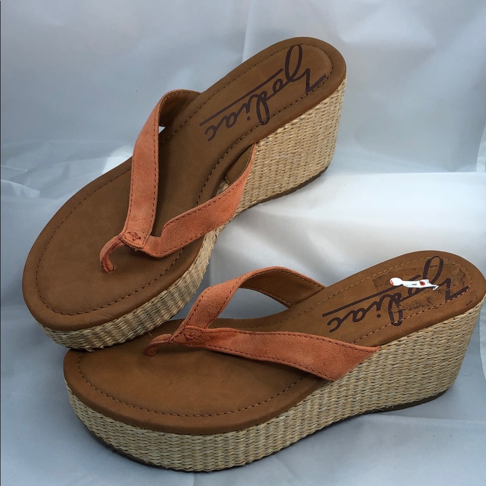 Zodiac Coral Orange Suede Wedge Flip-Flops